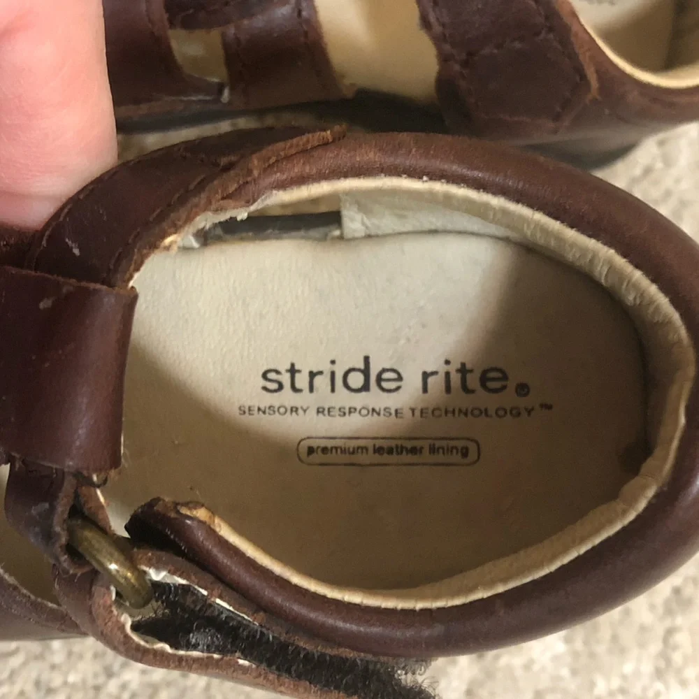 Stride Rite Harper Boys Basket Weave Brown Summer Leather Sandals Sz 5 Toddler
